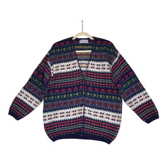 EDINBURGH Lambswool Cardigan Sz M VTG 80's Oversize Holiday Cozy Made Scotland - Picture 1 of 13